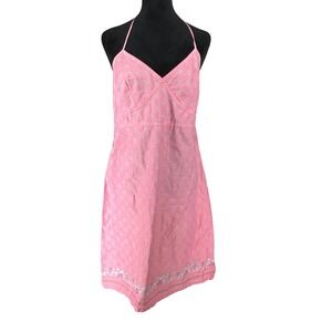 GAP Y2K Floral Halter Mini Dress Size 12 Pink Tie Back Cotton Soft Girl Feminine